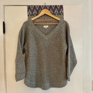 Lou & Grey Oversized Gray V-Neck Sweater Size XS
